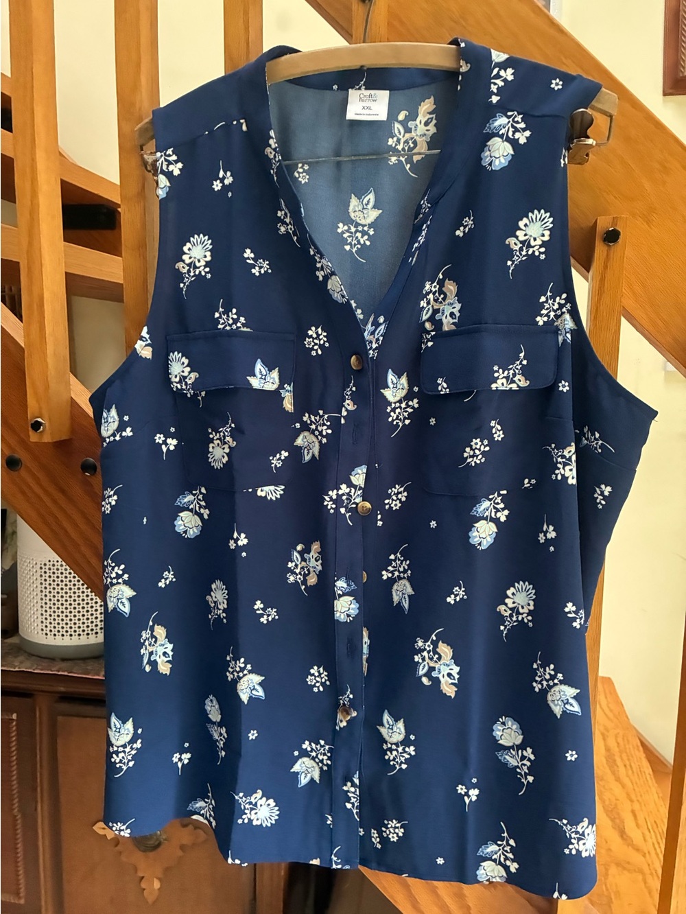 NWOT Craft & Barrow Sleeveless Navy Floral Button-Front Blouse - Women's Top XXL